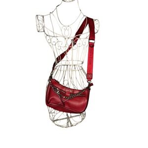 Madden NYC Red Crossbody Bag Silver Chain Hardware Branded Webbing Strap